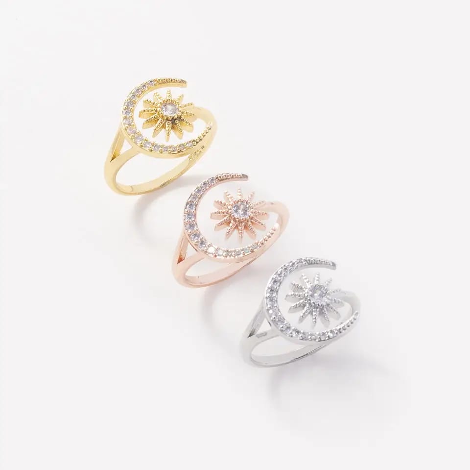 Classic 5a Cz Cubic Zirconia S925 Sterling Silver Rings For Women Gold Plated Natural Stone Moon And Star Ring For Boy And Girl Ring