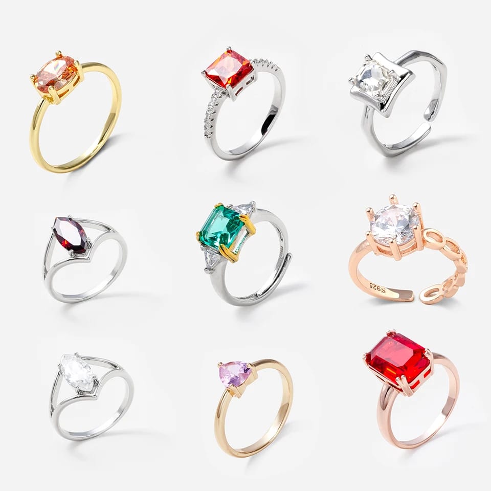 Wholesale Fashion Luxury Jewelry Women Rings Wedding Engagement Ring Inset Cubic Zircon Adjustable Rings Ring