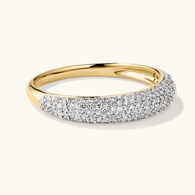 New Design 925 Sterling Silver 18k Gold Plated Pave Diamond Thin Dome Ring Jewelry For Women Ring