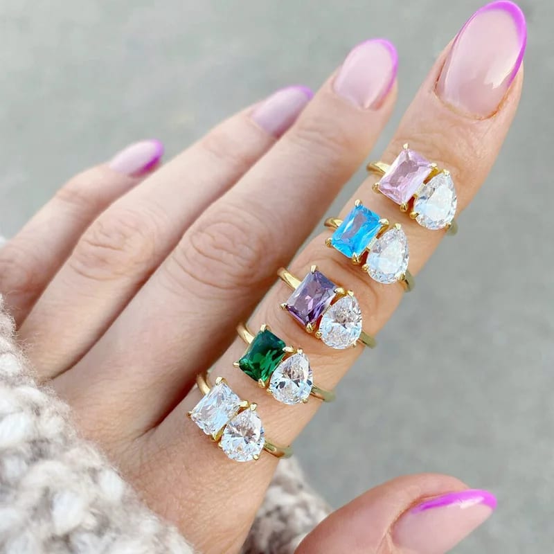 Fashion Fine 925 Sterling Silver Toi Et Moi Ring Double Stone Engagement Ring Clear Baguette Cubic Zirconia Pear Ring For Women Ring