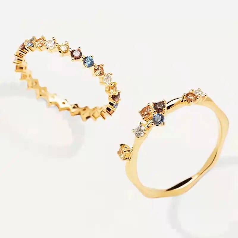 Popular Gold Plated Colorful Zircon Ring Women’s Crown Full Sky Star Ring Ring