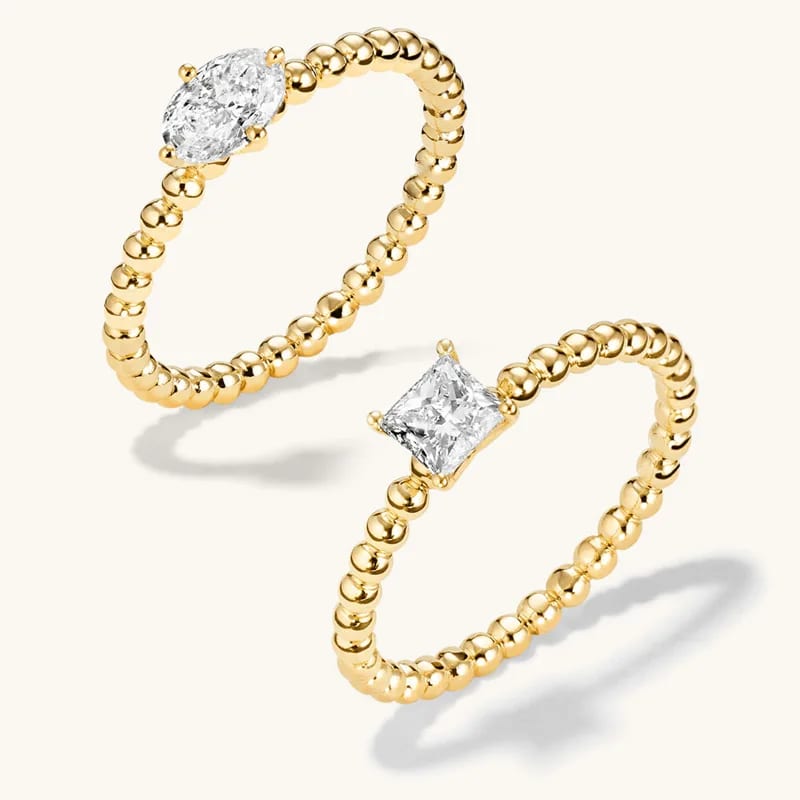 New Design Women Fine 18k Gold Plated Cz Cubic Zirconia Gold Bold Beaded 925 Sterling Silver Rings Jewelry Ring