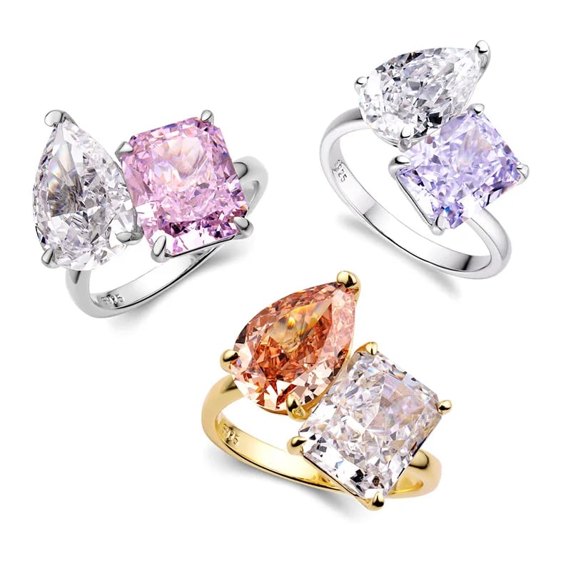 Wholesale Factory Custom Fine Jewelry 925 Silver 18k Gold Plated Colorful Cubic Zirconia Rings For Women Ring