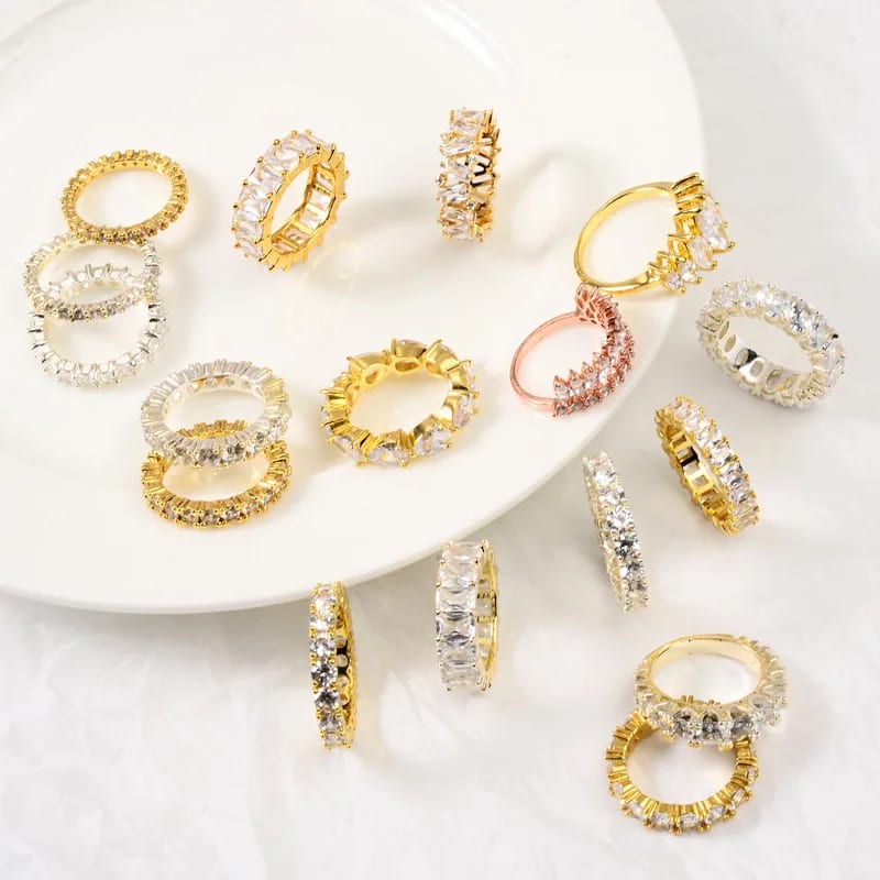 Fashion Fine Jewelry Custom 18k Gold Plated Women Eternity Band Ring Cz Diamond Baguette Cubic Zirconia Rings For Women Ring