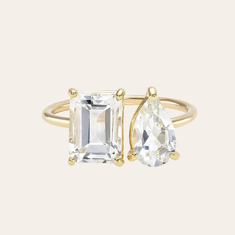 High Quality 925 Silver Two Stone Pear Square Cz Ring 5a Cubic Zirconia Adjustable Cocktail Rings Diamond Rings Jewelry Women Ring