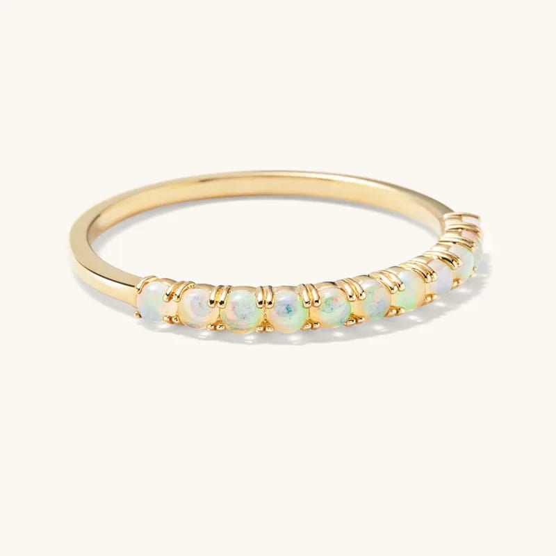 Dainty Jewelry Natural Opal Ring Real 18k Gold Plated Gemstone Ring Women Fine Jewelry Opal Half Eternity Ring Ring
