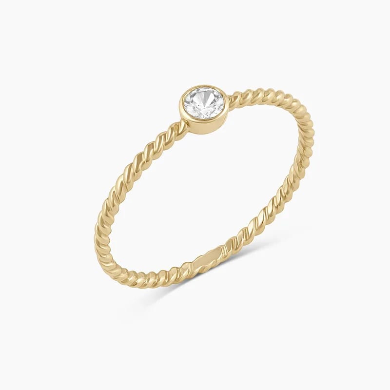 Trendy Dainty 18k Gold Plated 925 Sterling Silver Diamond Bezel Ring Solitaire Cubic Zirconia Women’s Rings Ring