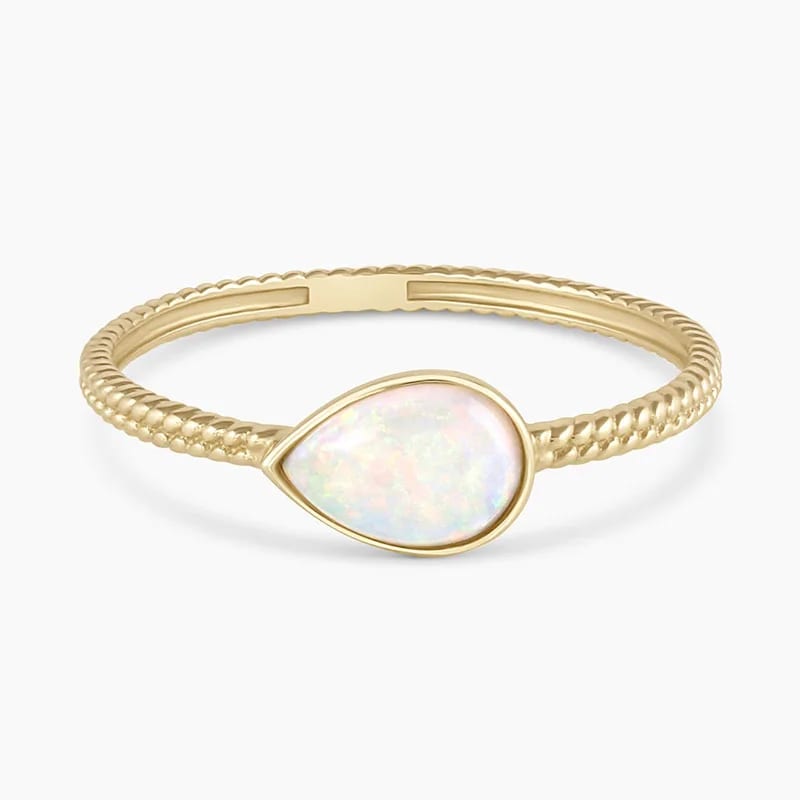 New Fashion 925 Sterling Silver Custom Jewelry Women 18k Gold Plated Dainty Gemstone Water Drop Shaped Opal Ring Ring