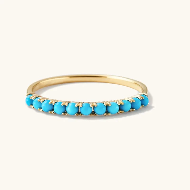 Natural Turquoise Gemstone Ring 925 Sterling Silver 18k Gold Plated Turquoise Half Eternity Rings Jewelry Women Ring