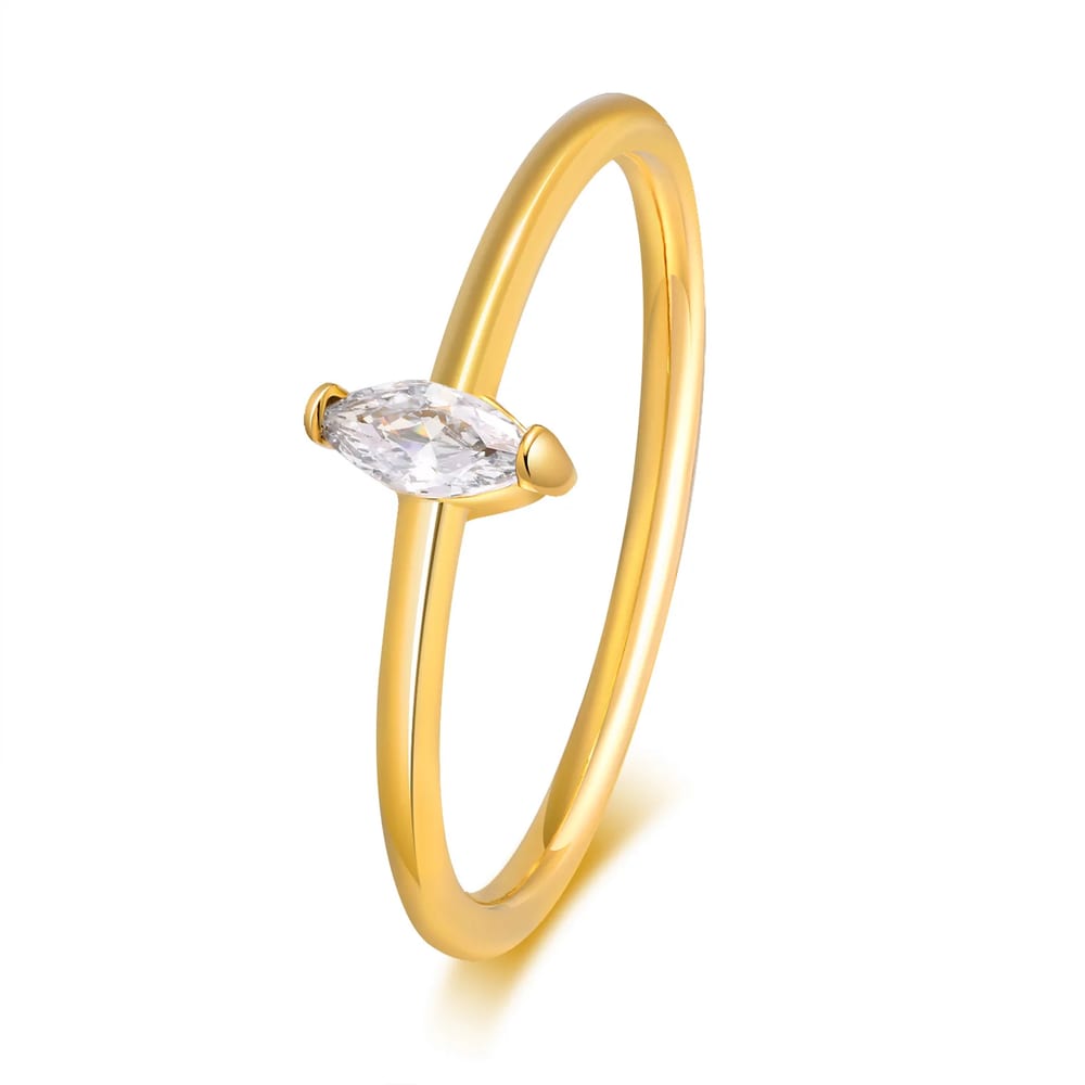 Simple Stainless Steel Waterproof Hypoallergenic 14k 18k 22k Real Gold Plated Diamond Zircon Ring Men Women Ring
