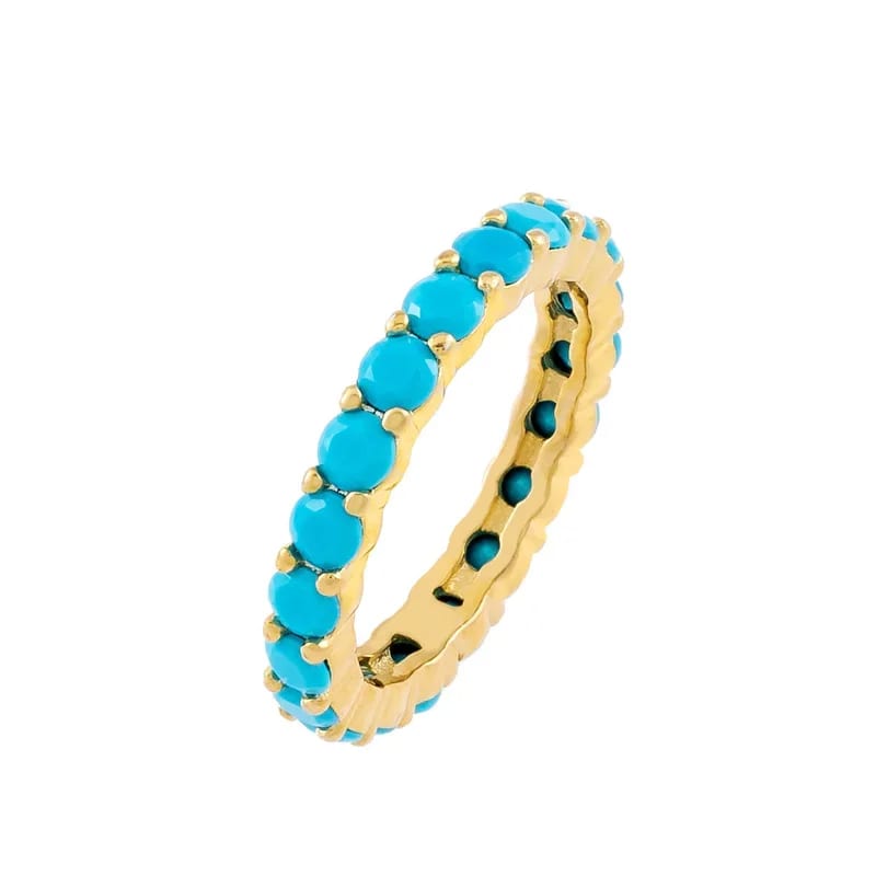 Wholesale Fashion Turquoise Gemstone Ring Full Micro Pave Band Eternity Rings Jewelry Women Ring