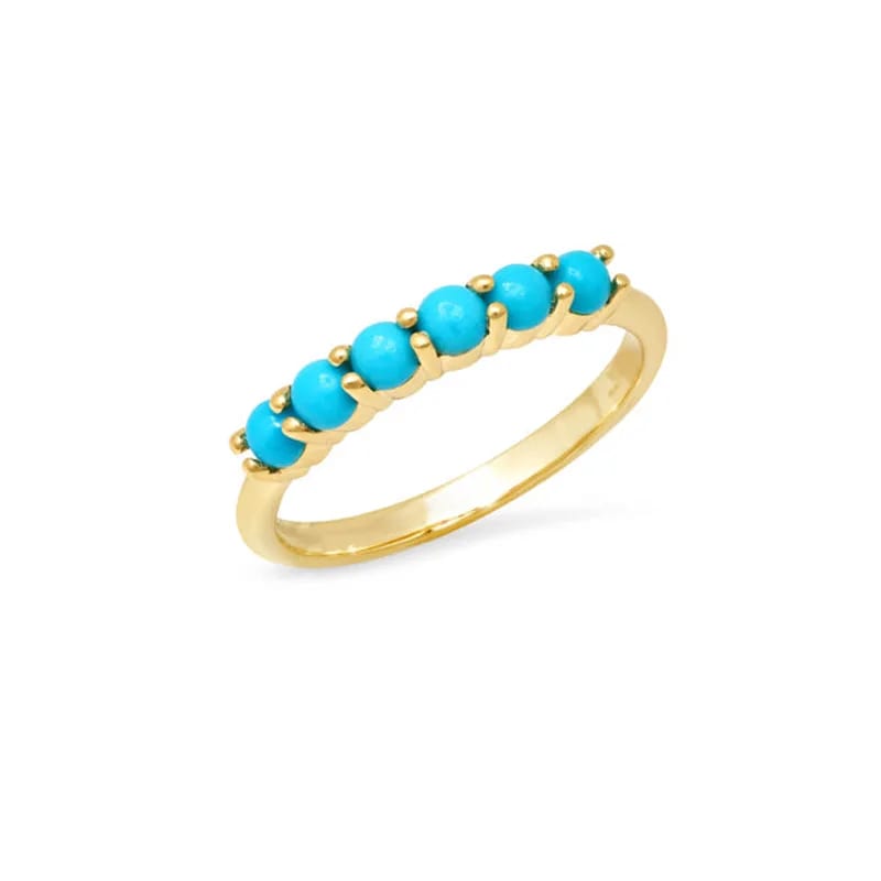 SXS JEWELRY Popular 18k Real Gold Plated Round Shape Blue Turquoise Stone Band Ring Jewelry For Women Ring
