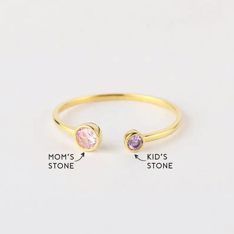 Wholesale 925 Silver Birthstone Rings Mothers Birthstone Adjustable Dual Ring Jewelry Ring