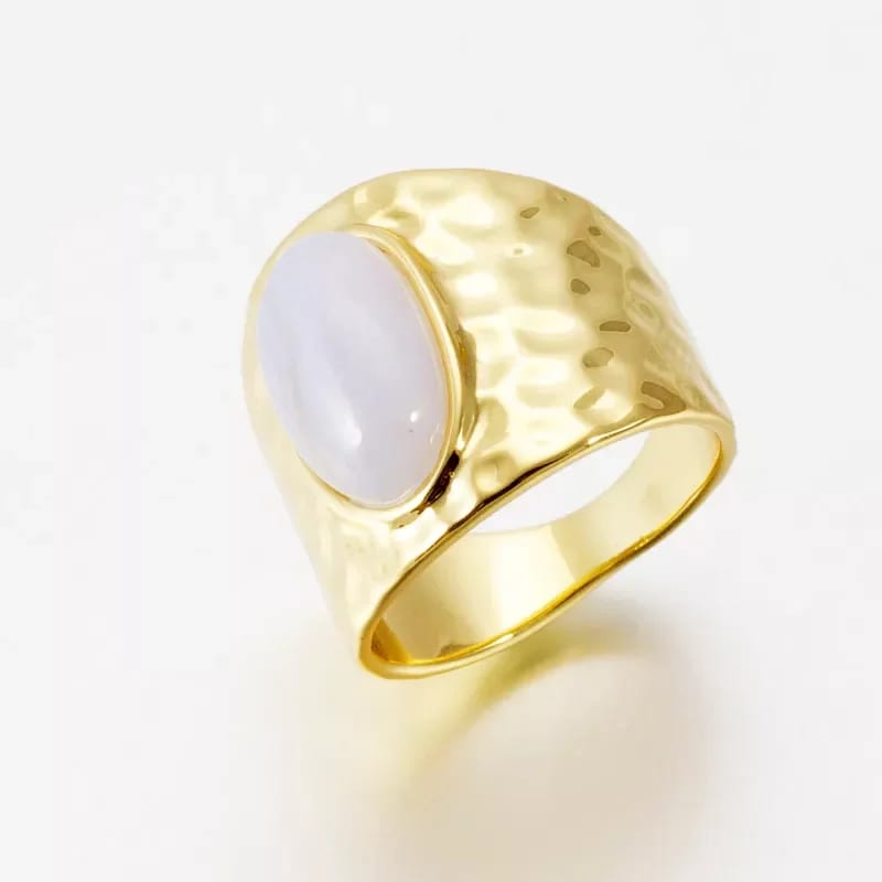 Fashion Jewelry Hammering Chunky Gemstone Rings Gold Plated Hammered Ring For Women Ring
