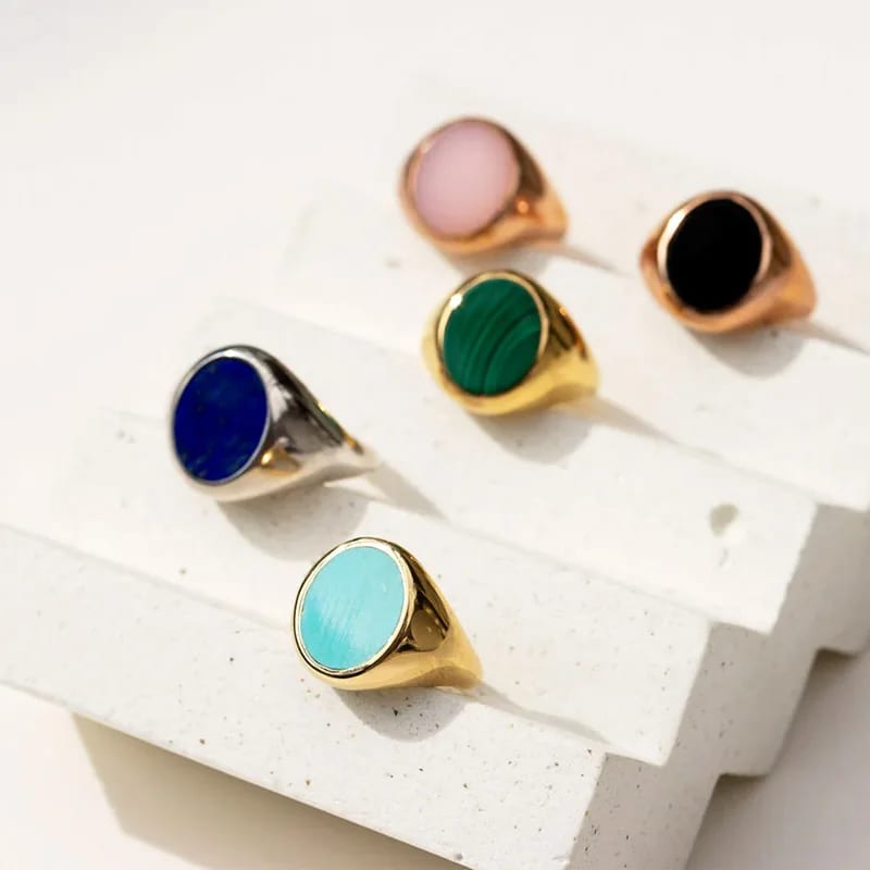 925 Sterling Silver Turquoise Gemstone Jewelry Gold Plated Signet Rings Sterling Gemstone Ring Ring
