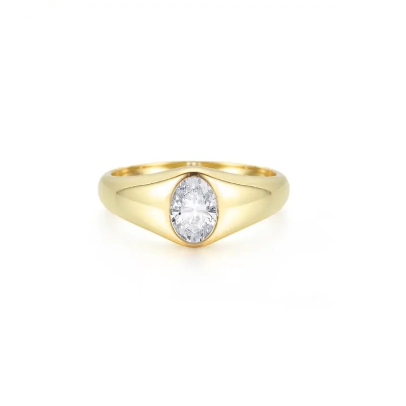 Custom Gold Plated Zircone Stone Signet Ring For Women Ring