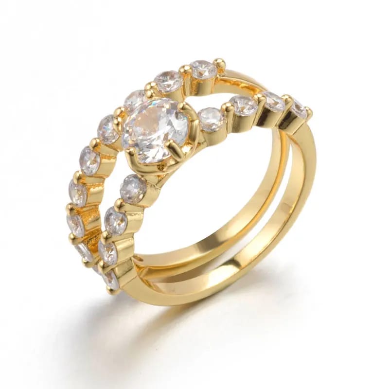 Cubic Zirconia 18k Gold Plated Crystal Double Rings For Girl & Women Ring