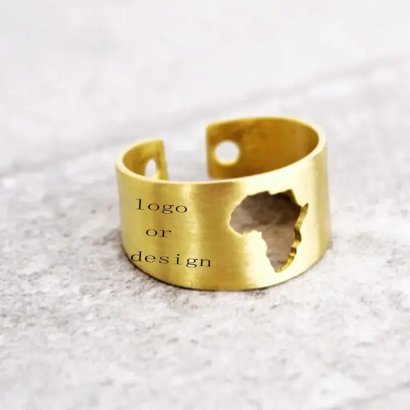 Customize 18 K Gold Plated Stainless Steel African Map Ring Logo Men Ring
