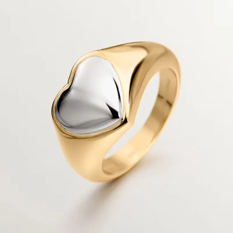 New Trendy Combined Seal Type Valentine’s Ring Women’s 18k Gold Plated Silver Heart Signet Rings Ring