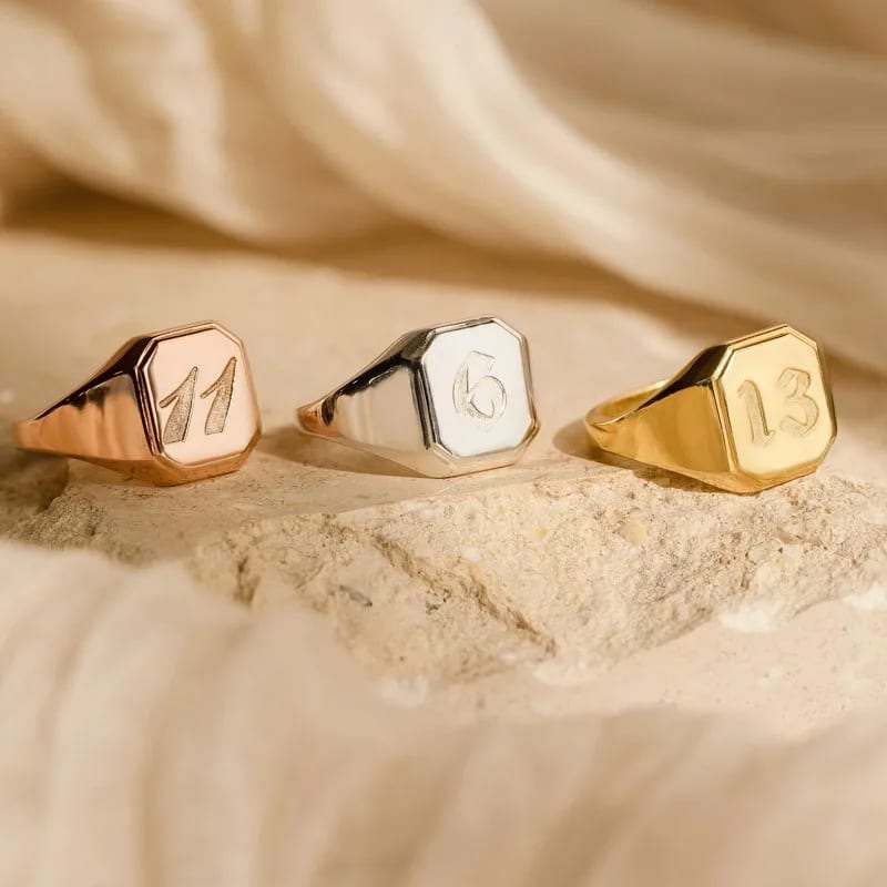 925 Sterling Silver 18k Gold Plated SXS Number Signet For Women Personalize Engraving Custom Logo Rings Ring