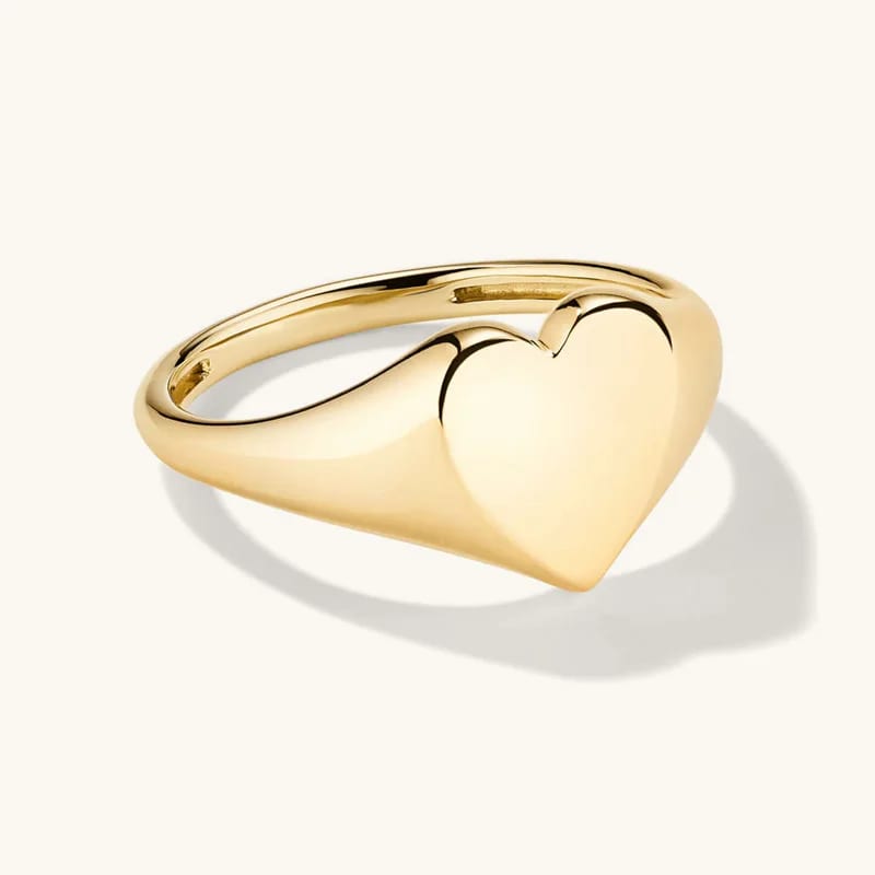 Fashion Minimalist Classic Jewelry 925 Sterling Silver 18k Gold Plated Small Heart Signet Rings Women Ring