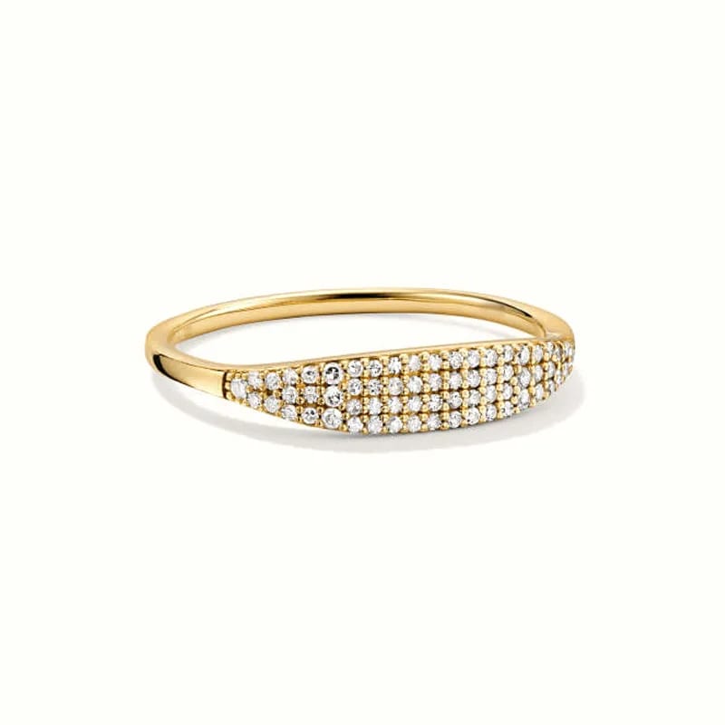 Exquisite Fashion 925 Sterling Silver 18k Gold Plated Pave Diamond Slim Signet Ring For Women Ring