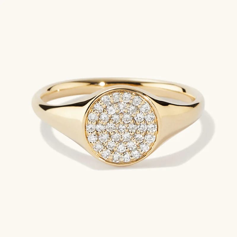 925 Sterling Silver 18k Gold Plated Pave Diamond Signet Pinky Ring Women Ring