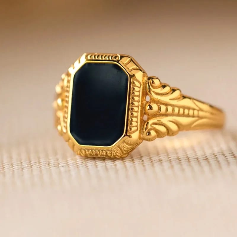 Trendy Classic Jewelry 18k Gold Plated 925 Sterling Silver Vintage Black Enamel Signet Ring For Men Ring