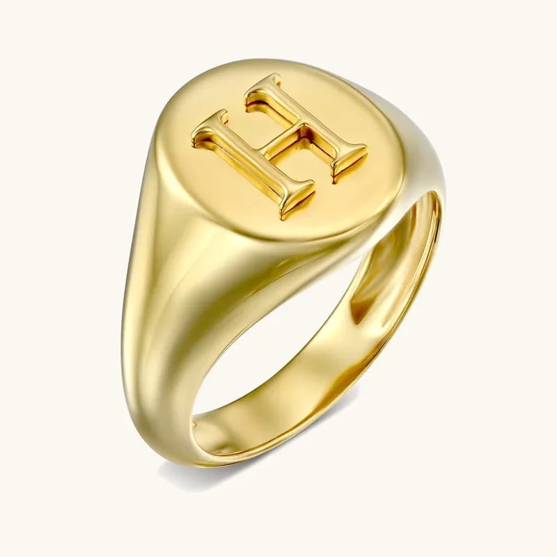 Personalized Jewelry Custom Statement Initial Letter Initial Oval Signet Ring For Women Ring