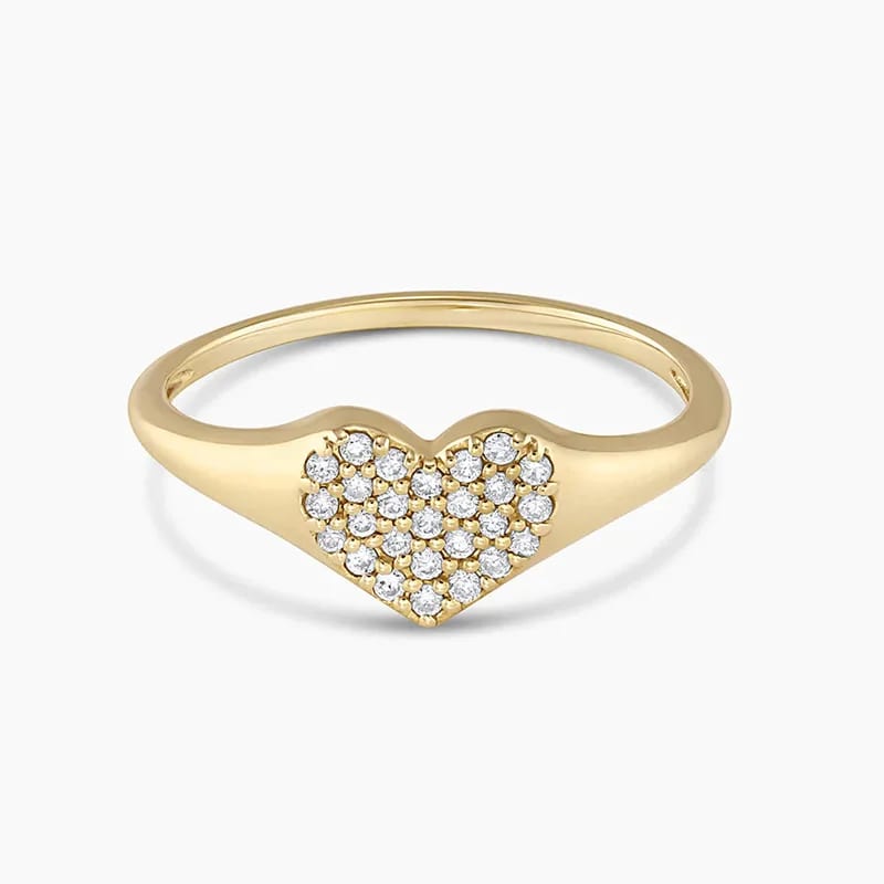 Trendy 925 Sterling Silver 18k Gold Plated Pave Cubic Zirconia Diamond Heart Signet Rings For Women Ring