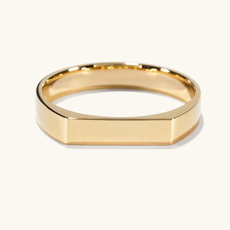 Custom Logo Engraved Ultra Slim Rectangular Geometric Signet Rings For Men Ring
