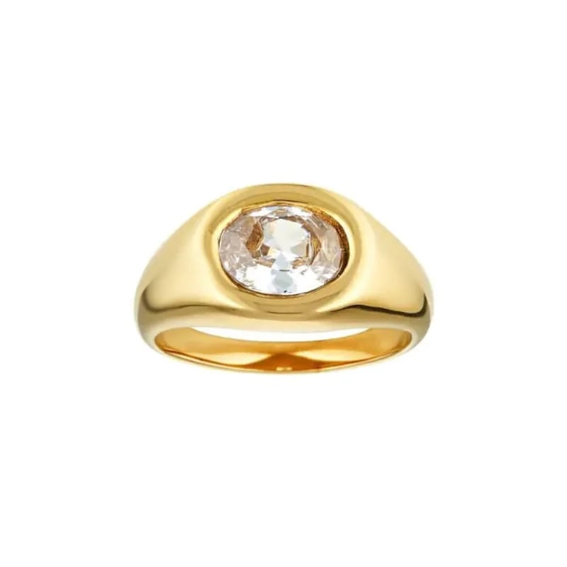 Fashion Dainty 18k Gold Plated 925 Sterling Silver Women Round Cz Signet Rings Jewelry Ring