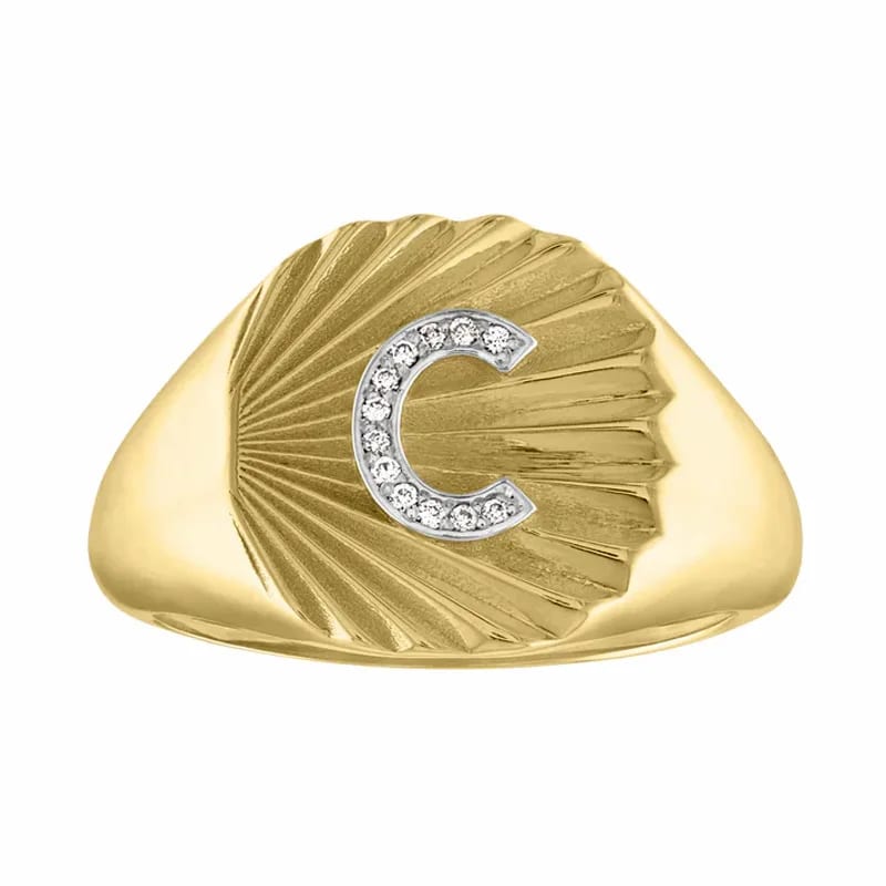 Custom Personalized Jewelry Fluted Oval Signet Ring With Diamond Initial Rings Ring