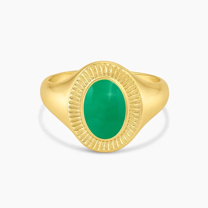 New Arrival Minimalist 925 Sterling Silver 18k Gold Plated Green Enamel Signet Ring For Women Ring