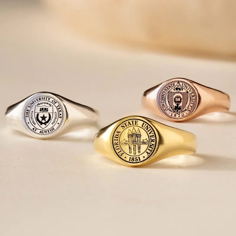 College Emblem Signet Ring Minimalist Bold Custom Engraved Chunky Statement Class Ring Graduation Rings Ring