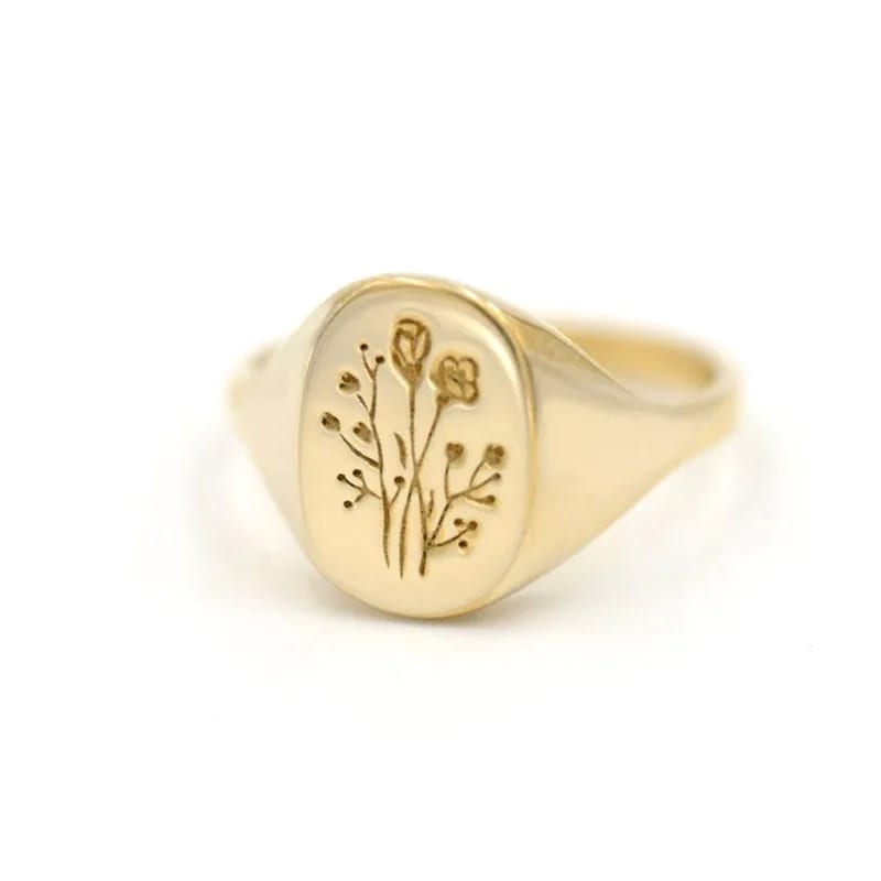 Personalized Custom Engraved Birth Flower Signet Ring Jewelry Wholesale 925 Sterling Silver Rings For Women Ring