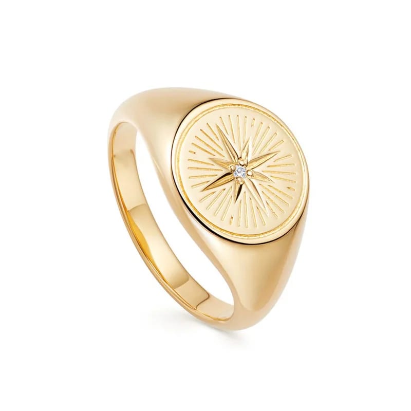 Unique Design 925 Sterling Silver 18k Gold Statement Celestial Compass Stackable Signet Ring For Women Ring