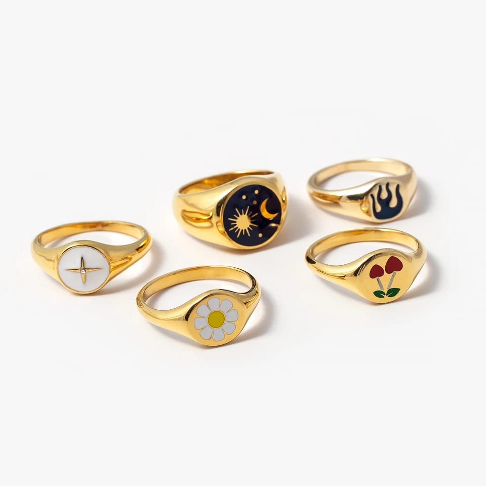 Fashion Hot Selling Stainless Steel Jewelry 18k Gold Plated Enamel Color Zircon Signet Ring Ring