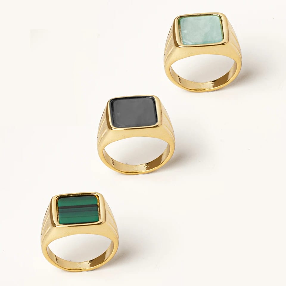 Wholesale Men’s Stainless Steel Gold Plated Ring Multicolor Square Agate Ring Ring