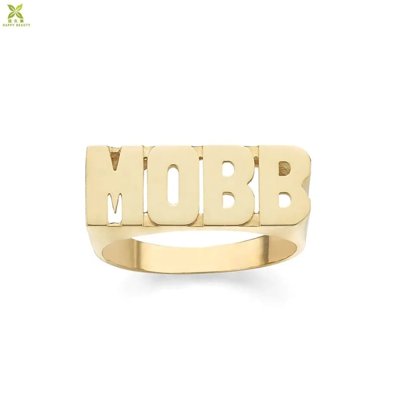 Hot Sell Personalized Letter Jewelry Gold Plated Stainless Steel Customize Name Plate Logo Ring Designs Ring
