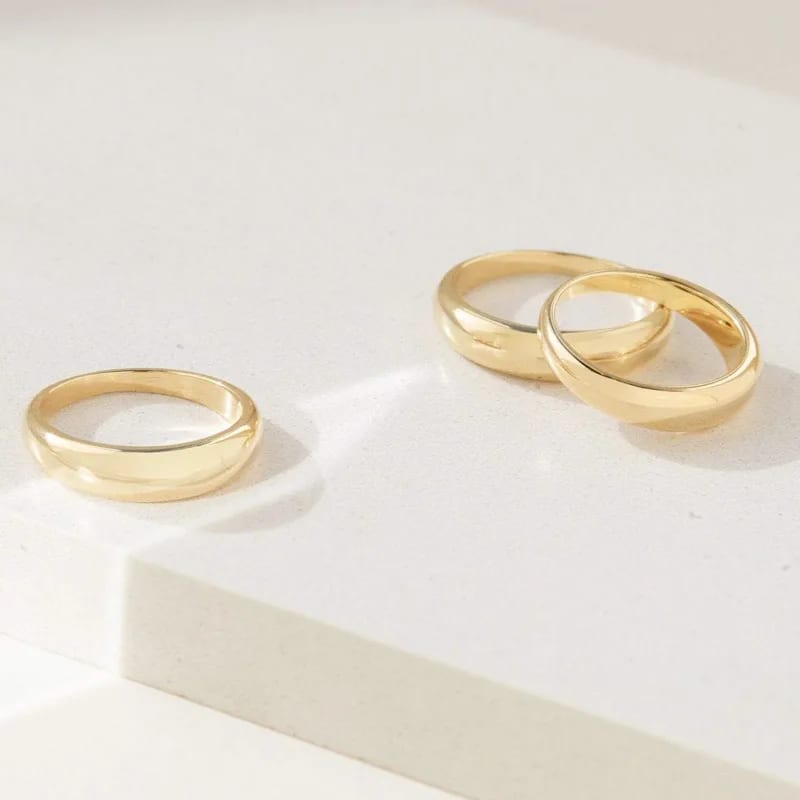 Fashion Dainty Women Rings Jewelry 925 Sterling Silver 14k Gold Dome Band Ring Ring