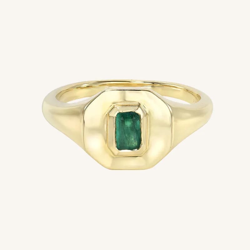 Fashion Fine Jewelry 925 Sterling Silver 18k Gold Baguette Emerald Signet Ring For Men Women Ring