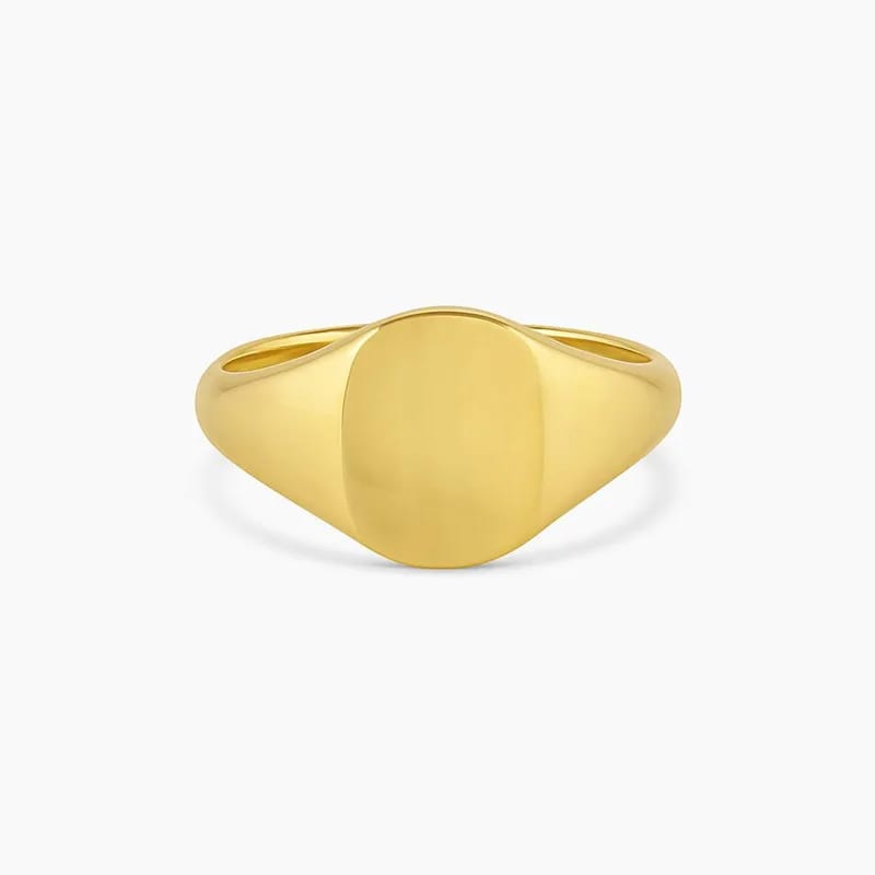 Wholesale Custom Engraved Logo Women Fashion Dainty 18k Gold Plated Oval Signet Band Ring Ring