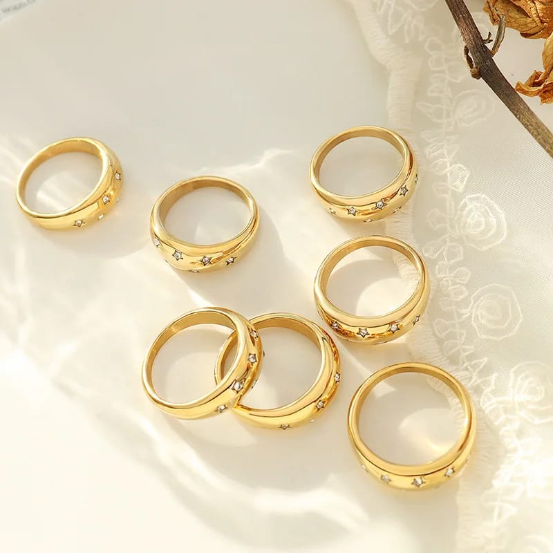 Trendy Women Geometric Star Zircon Ring 18k Gold Plated Zirconia Inlayed Star Shiny Dome Ring Statement Ring Ring
