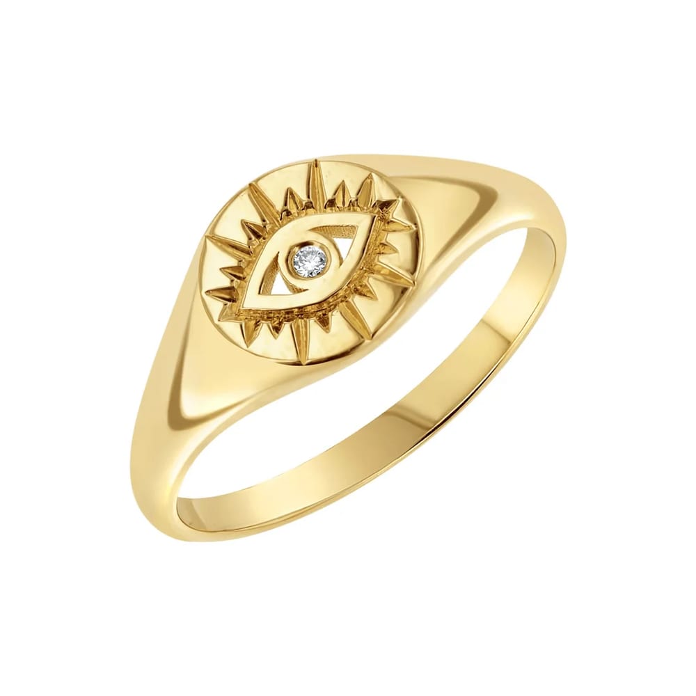 New Trendy 18k Gold Plated Women’s Jewelry Diamond Evils Eye Round Signet Ring Ring