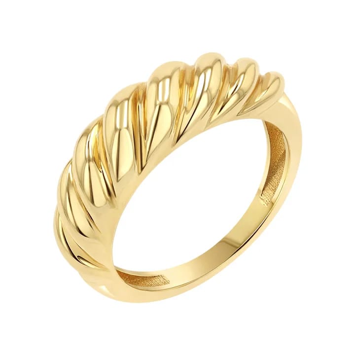 Hot Sale 18k Gold Plated Croissant Dome Ring Twisted Braided Gold Plated Ring Chunky Signet Ring Ring