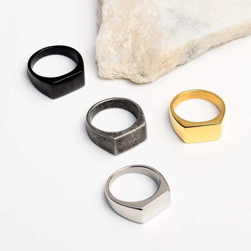 Anillos Para Hombre Wholesale 18k Gold Plated Stainless Steel Rings Custom Logo Engraved Geometric Blank Signet Ring For Men Ring