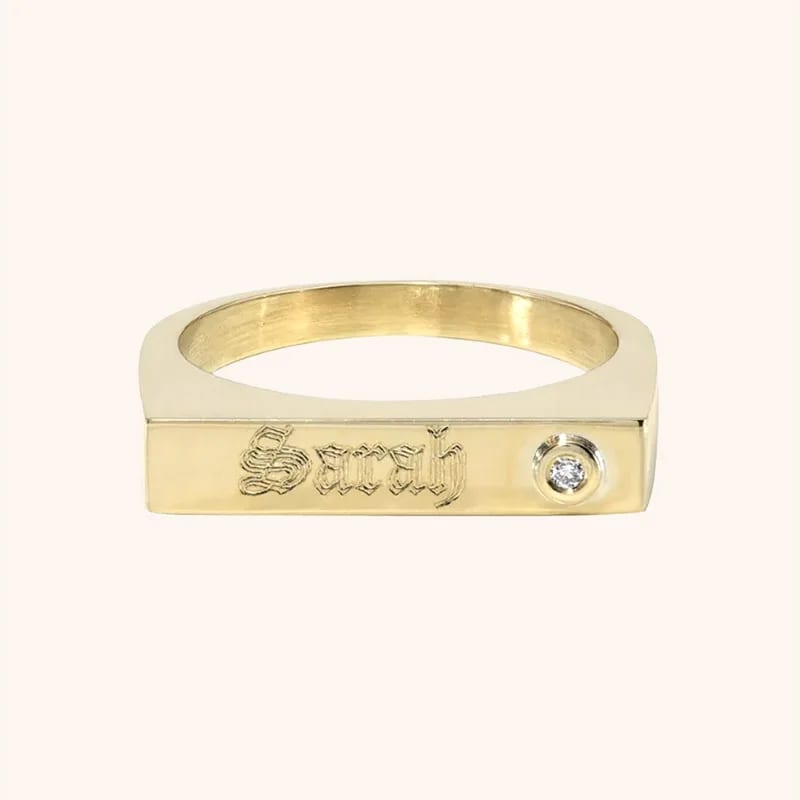 Custom Engraved Logo Jewelry Design Fashion 18k Gold Plated Stainless Steel Bar Signet Ring For Women And Man Ring