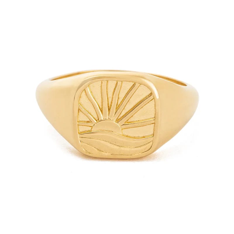 Wholesale Custom Engraved Sun Motif Jewelry Design Fashion 18k Gold Plated 925 Sterling Silver Soleil Signet Ring For Women Ring