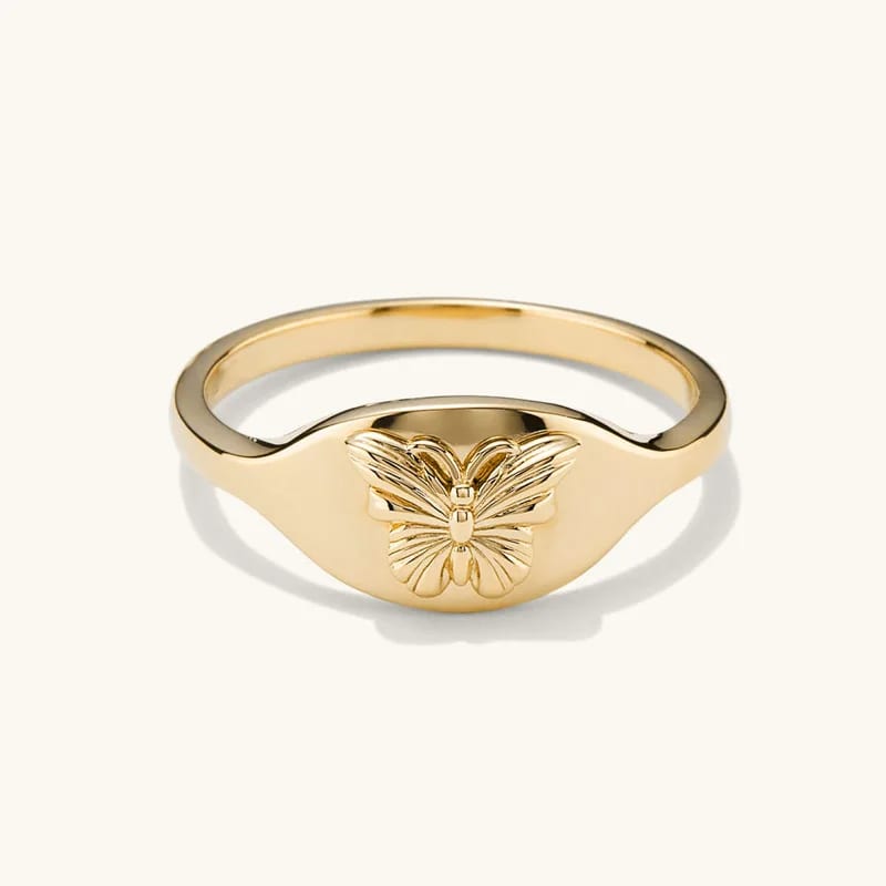 New Design 925 Sterling Silver 18k Gold Vermeil Butterfly Signet Ring For Women Girl Jewelry Ring